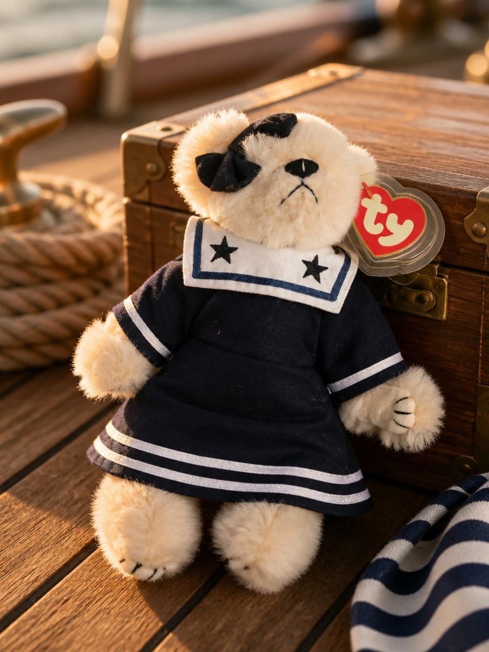 TY Plush Sailor Bear in Navy & Cream